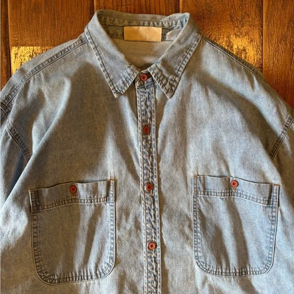 Vintage 90s Fine Line Classic Denim Button-Up - Picture 3 of 8